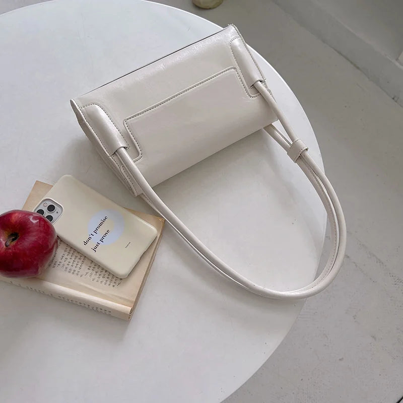 French Avocado Green Shoulder Bag for Women PU Leather Handbag