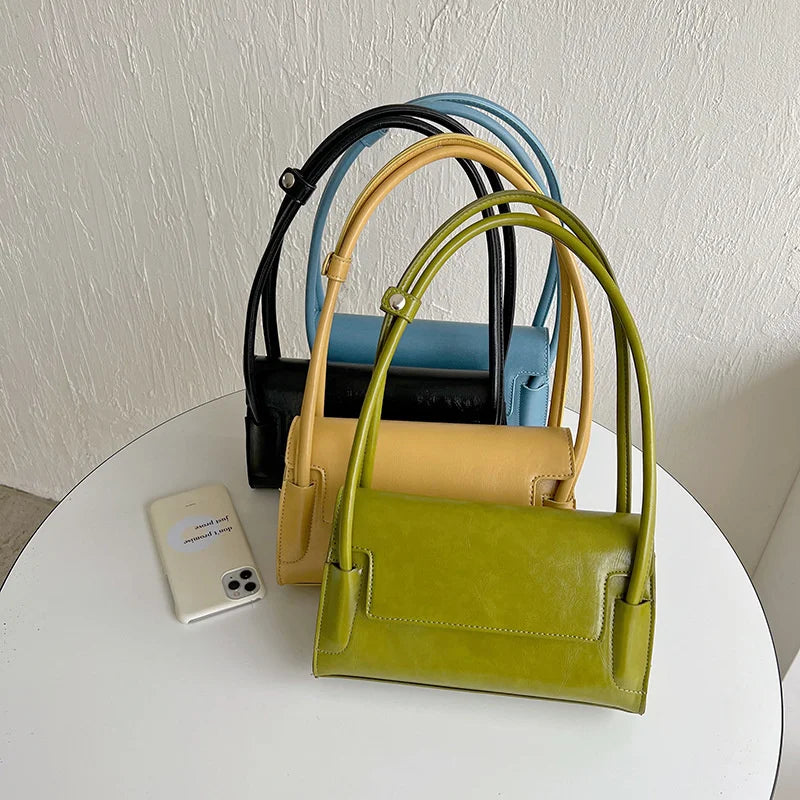 French Avocado Green Shoulder Bag for Women PU Leather Handbag