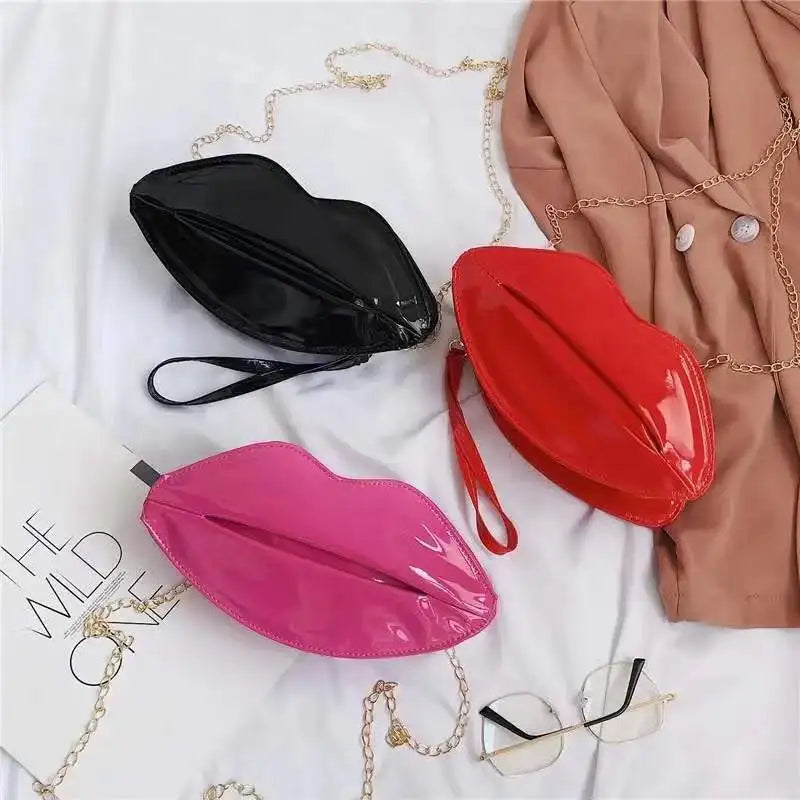 French One-shoulder Small Bag Red Lips Chain Handbag