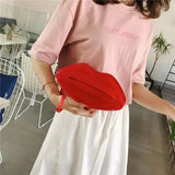 French One-shoulder Small Bag Red Lips Chain Handbag