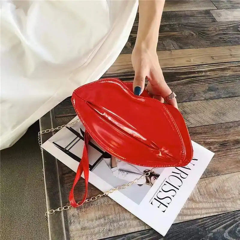 French One-shoulder Small Bag Red Lips Chain Handbag