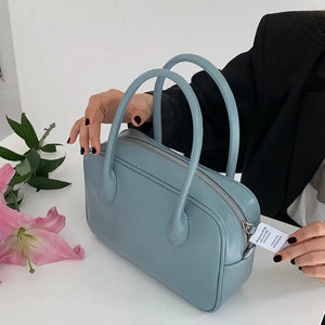 French Vintage Oil Wax Leather Women Underarm Bags Casual Tote Handbags