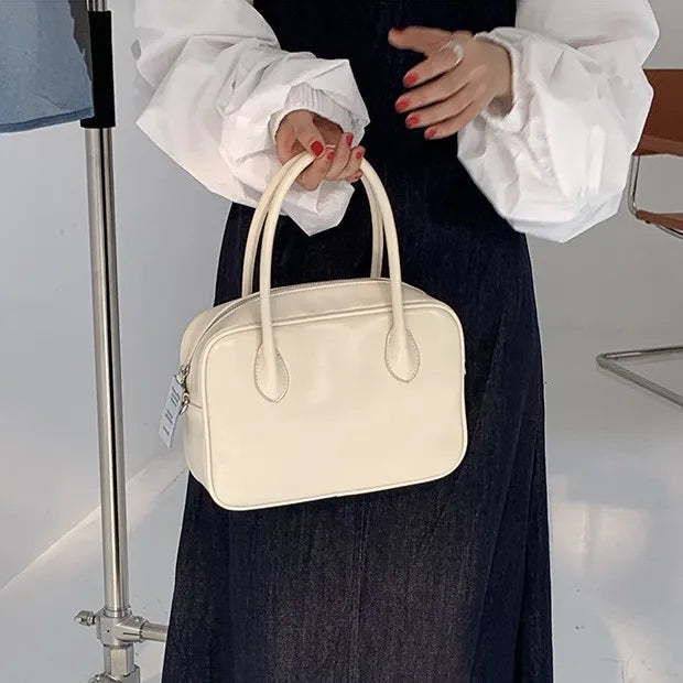 French Vintage Oil Wax Leather Women Underarm Bags Casual Tote Handbags