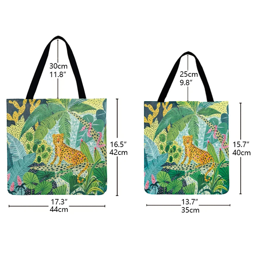 Cartoon Cat Printed Tote Bag Linen Fabric Shoulder Bag for Women
