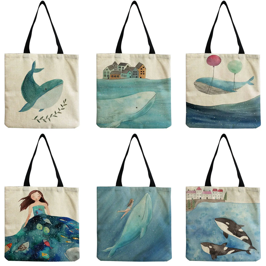 Whale Sea Series Tote Bag for Women Large Capacity Handbag
