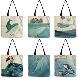 Whale Sea Series Tote Bag for Women Large Capacity Handbag