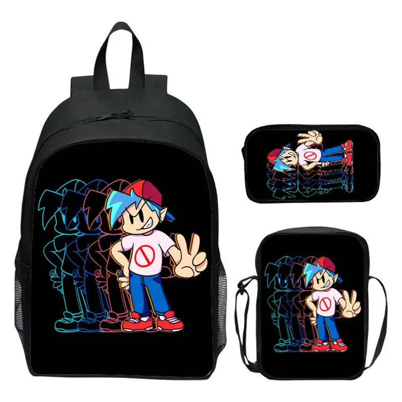 FNF Backpack 3 Pcs Set Crossbody Bags School Kids Anime Bag Boys Girls