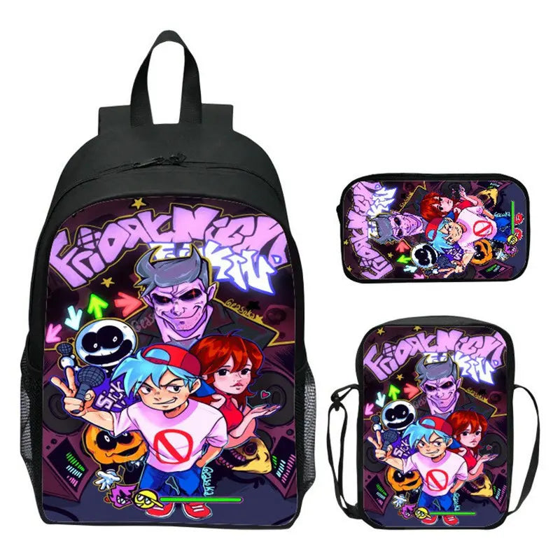 FNF Backpack 3 Pcs Set Crossbody Bags School Kids Anime Bag Boys Girls