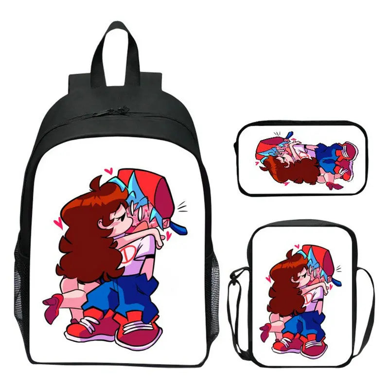 FNF Backpack 3 Pcs Set with Pencil Case Crossbody Bags Kids Cartoon School Bags