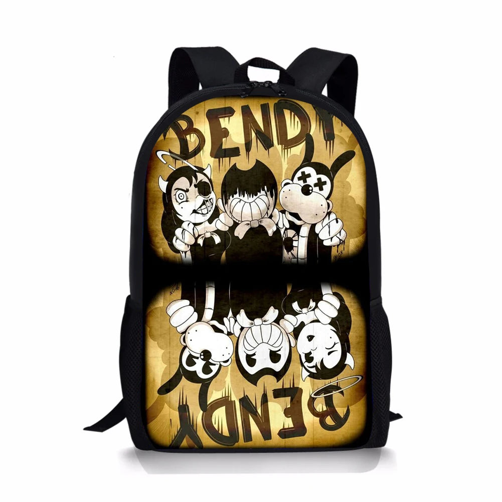 Bendy-Ink-Machine Print Kids School Backpack Cartoon Student School Bag