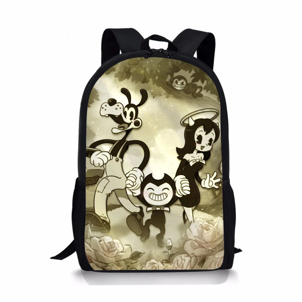 Bendy-Ink-Machine Print Kids School Backpack Cartoon Student School Bag