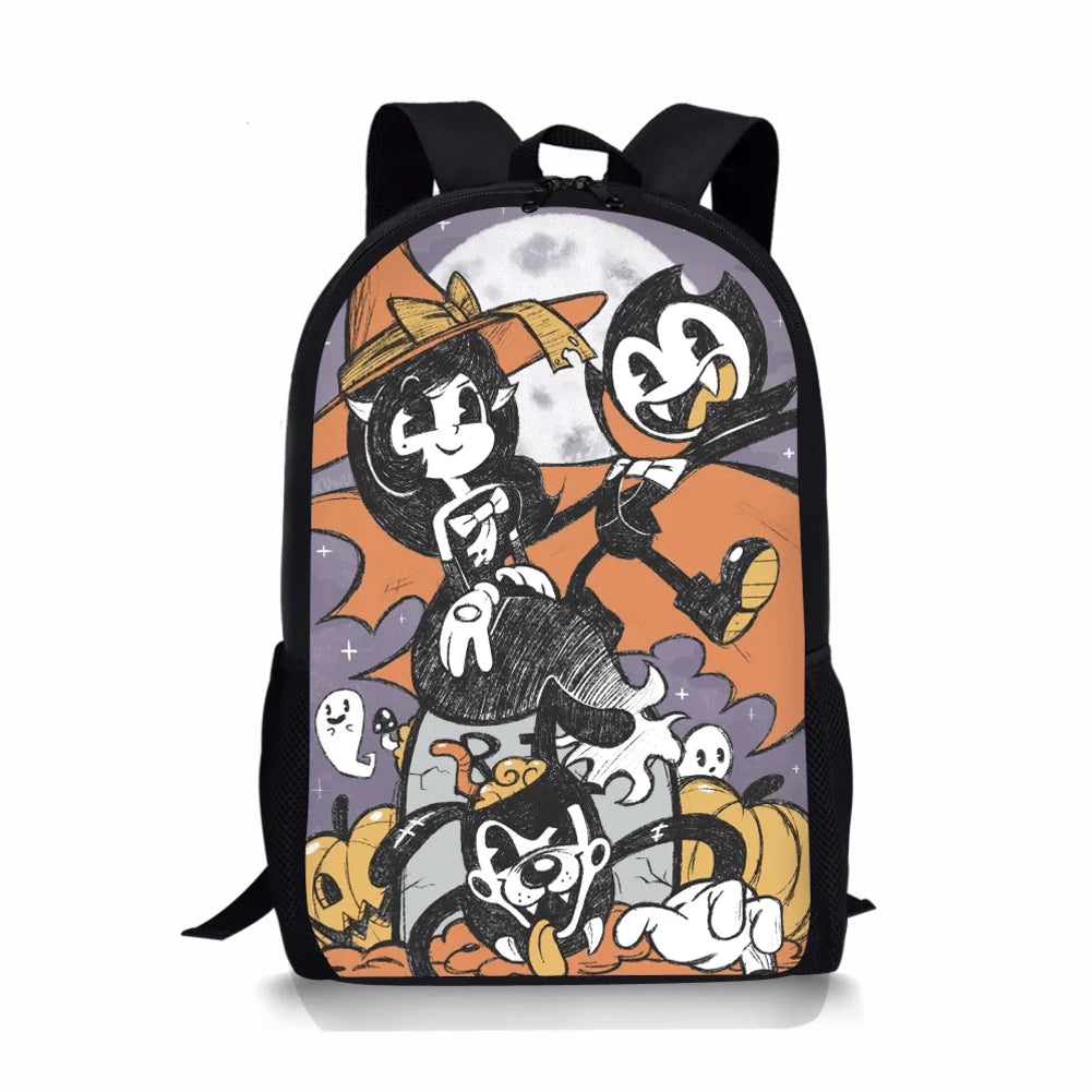 Bendy-Ink-Machine Print Kids School Backpack Cartoon Student School Bag
