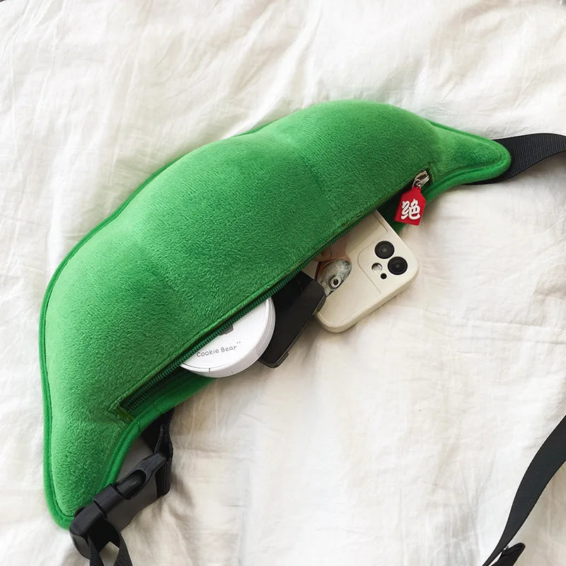 Cartoon Pea Green Chest Bag for Women Waist Shoulder Female Fanny Pack