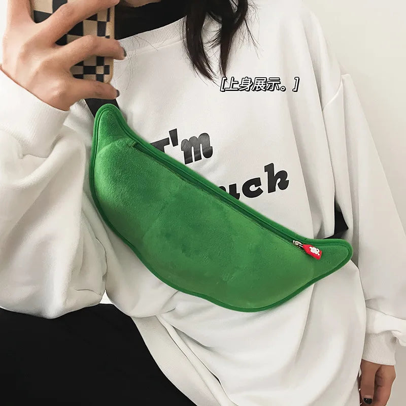 Cartoon Pea Green Chest Bag for Women Waist Shoulder Female Fanny Pack