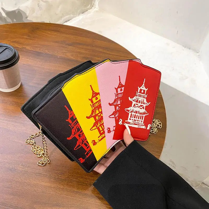 Poker Tower Dollar Cartoon Print Shoulder Bag Chain Messenger Handbag