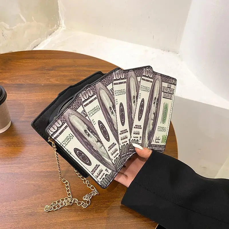 Poker Tower Dollar Cartoon Print Shoulder Bag Chain Messenger Handbag
