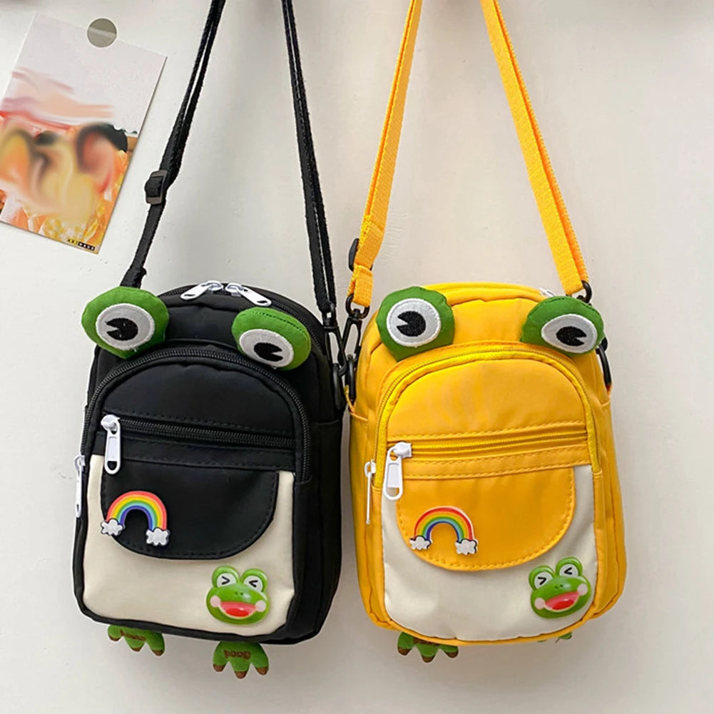 Funny Cartoon Frog Ladies Tote Bag with Earphone Hole