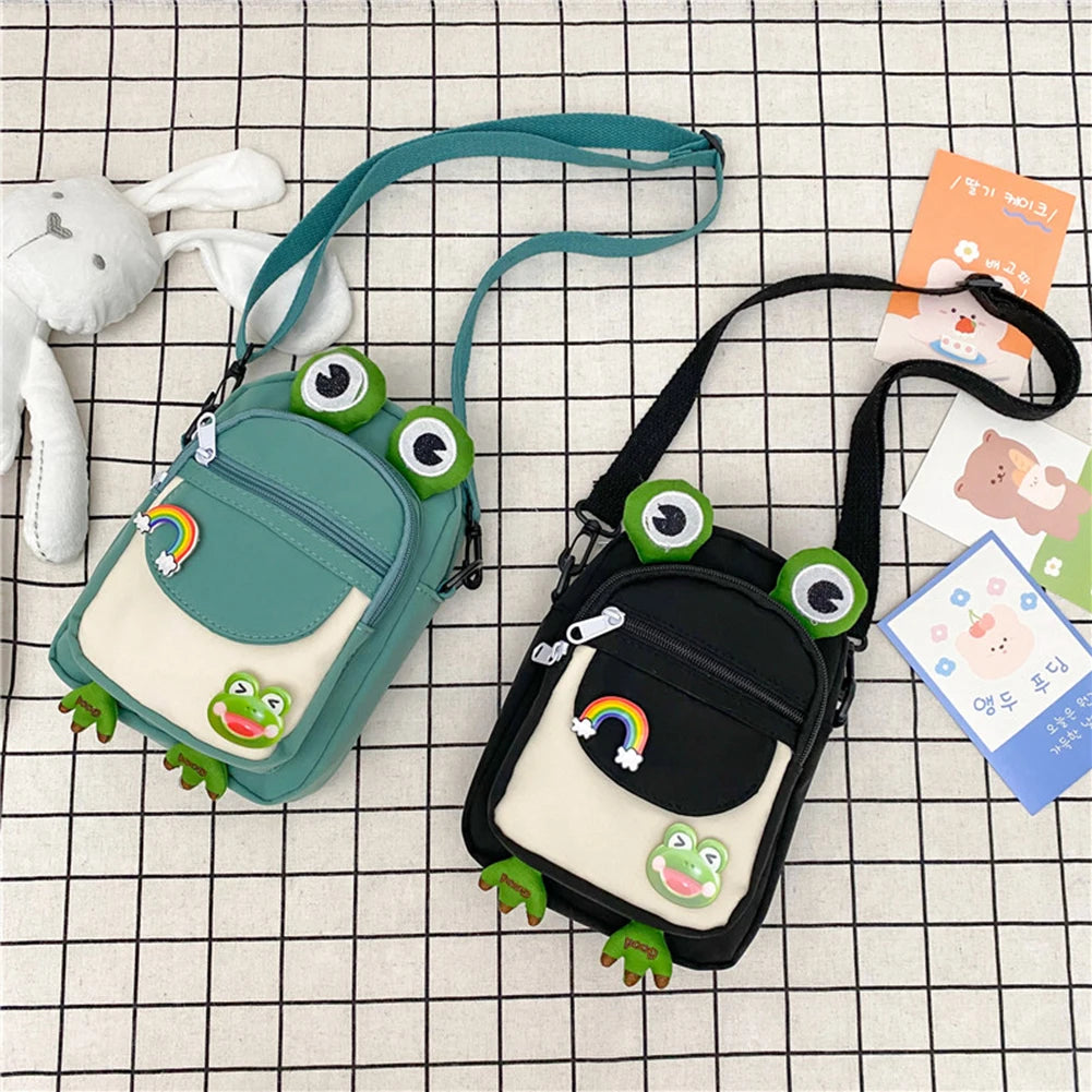 Funny Cartoon Frog Ladies Tote Bag with Earphone Hole
