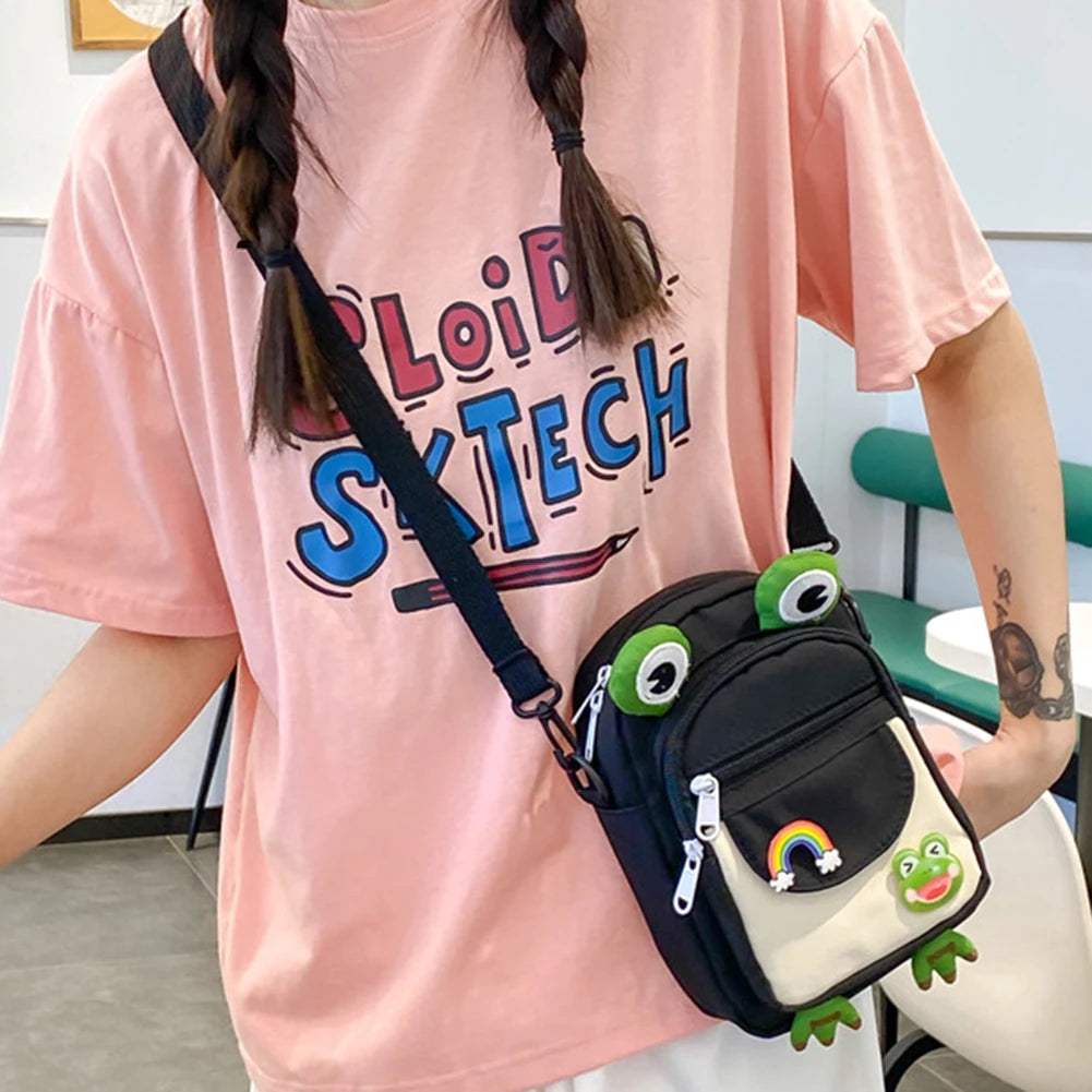 Funny Cartoon Frog Ladies Tote Bag with Earphone Hole