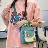 Funny Cartoon Frog Ladies Tote Bag with Earphone Hole