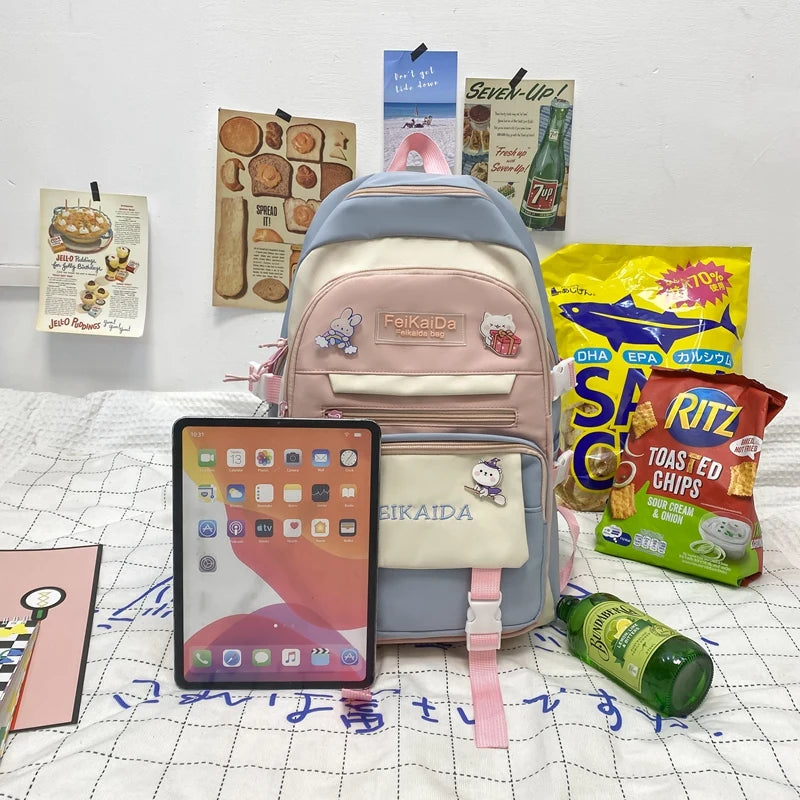 Cartoon Prints Women Backpack Nylon Travel Bag Large Capacity