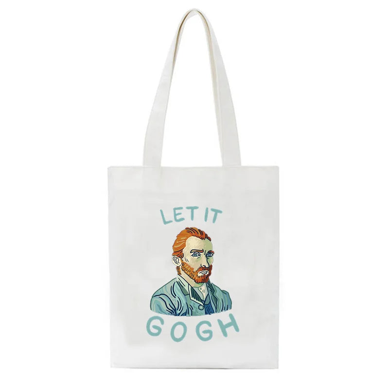 Funny Let it Gogh Canvas Women Shopping Bags Girl Shoulder Cloth Bags