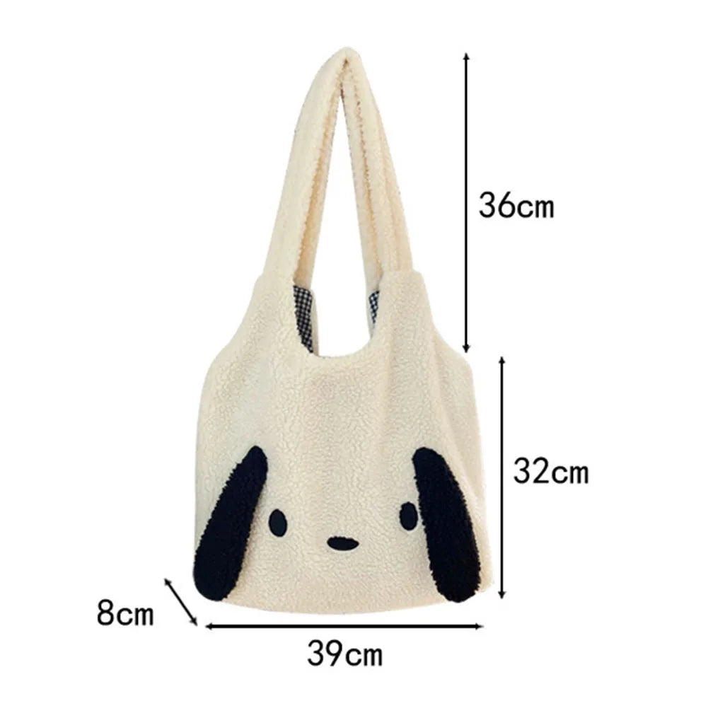 Funny Puppy Ears Lambwool Shoulder Bags Plush Fluffy Women's Large Capacity
