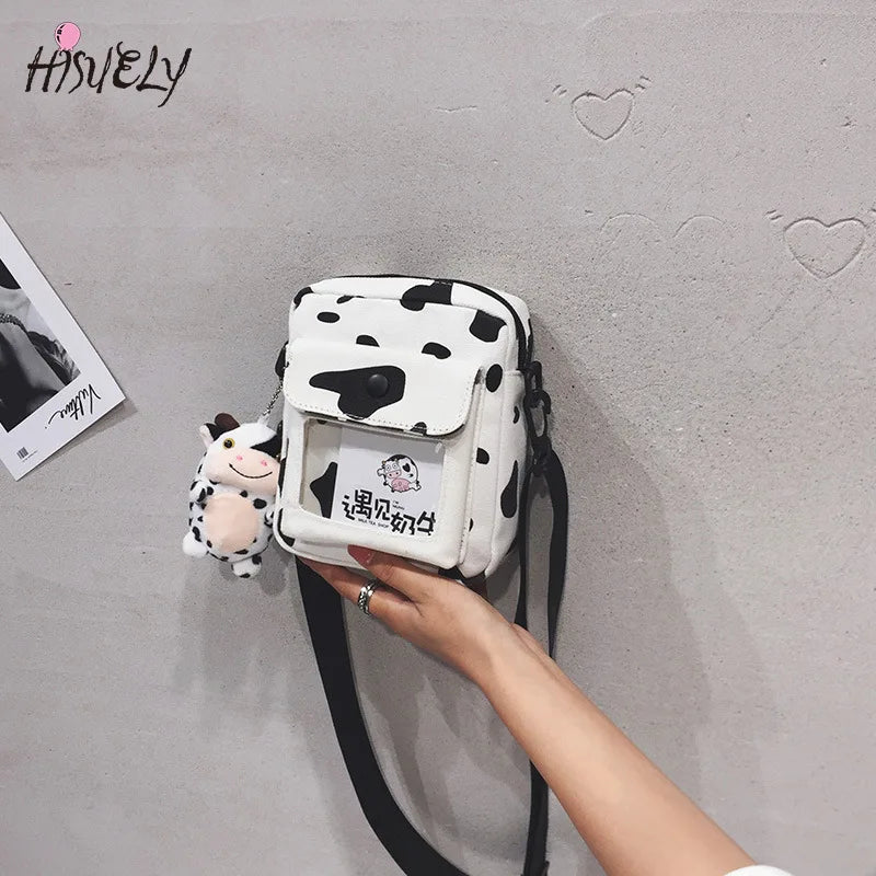 Funny Hit Cow Polka Dot Girl Student Canvas Small Bag Japanese Messenger Bag
