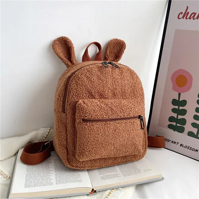 Fuzzy Rabbit Backpack Fluffy Plush Bunny Ears School Bag
