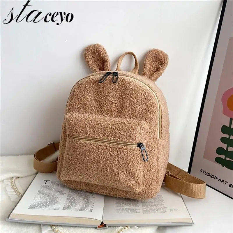 Fuzzy Rabbit Backpack Fluffy Plush Bunny Ears School Bag