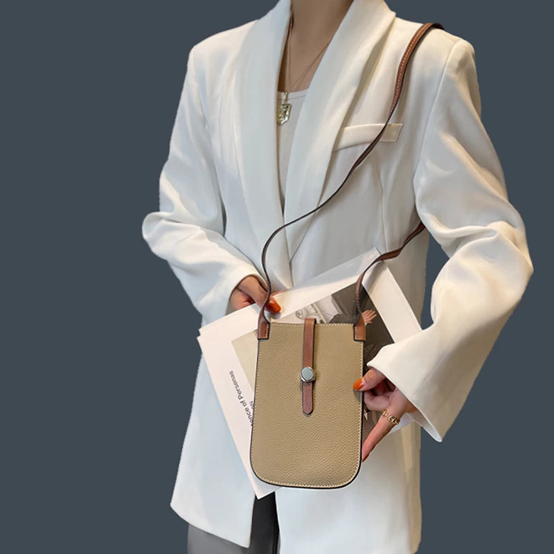 Cowhide Mobile Phone Bag Female Messenger Bag Leather Lightweight