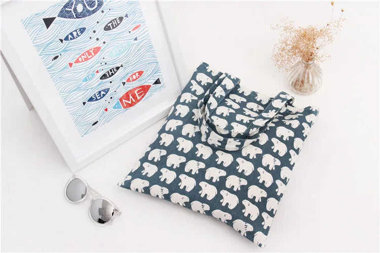 Cartoon Polar Bear Women Handbags Lady's Bag Single Shoulder Canvas Bag