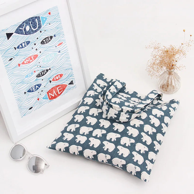 Cartoon Polar Bear Women Handbags Lady's Bag Single Shoulder Canvas Bag