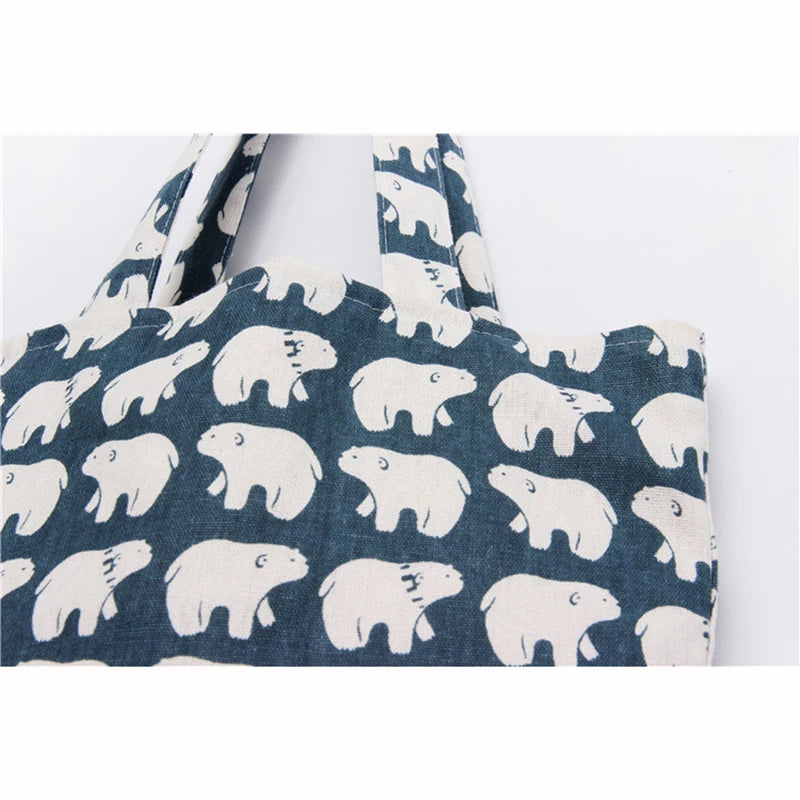 Cartoon Polar Bear Women Handbags Lady's Bag Single Shoulder Canvas Bag