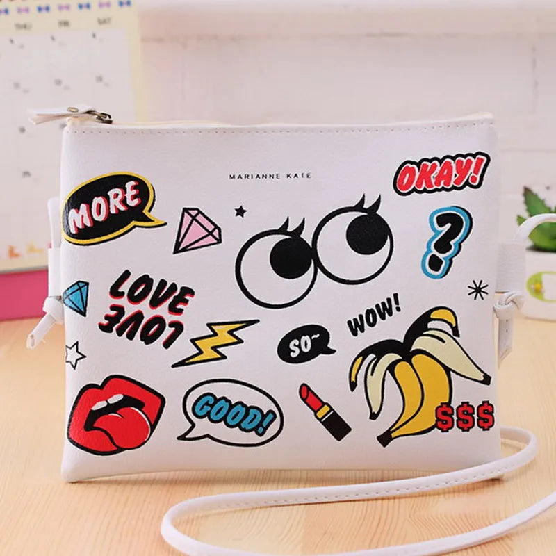 Cartoon Printed PU Leather Handbag for Women