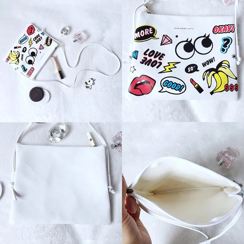 Cartoon Printed PU Leather Handbag for Women