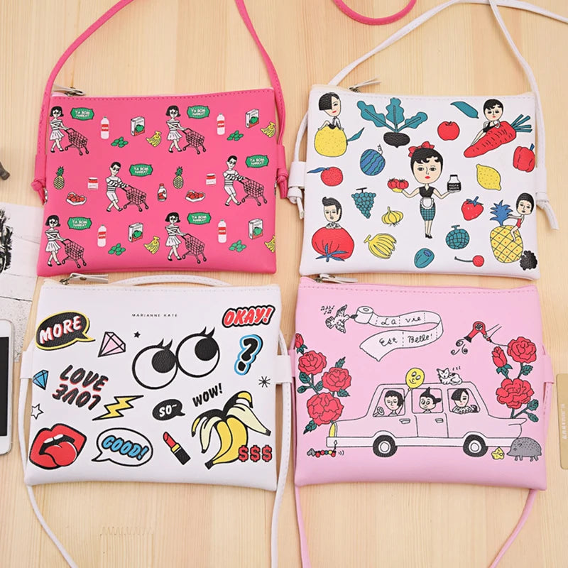 Cartoon Printed PU Leather Handbag for Women