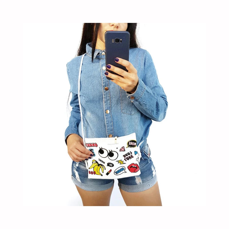 Cartoon Printed PU Leather Handbag for Women