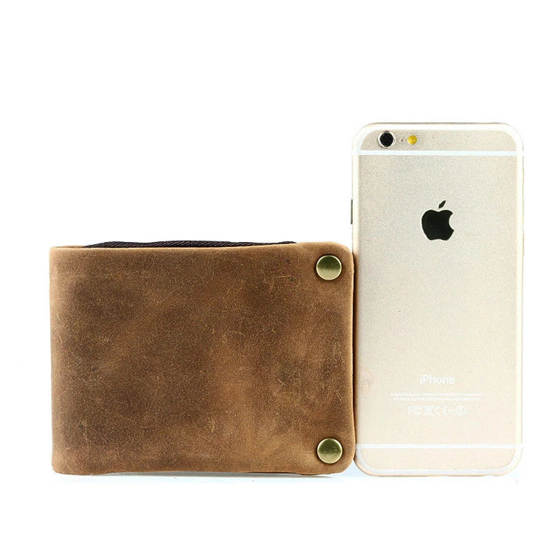 Casual Leather Wallet Men Short Purse Crazy Horse Cowhide Zipper Wallet