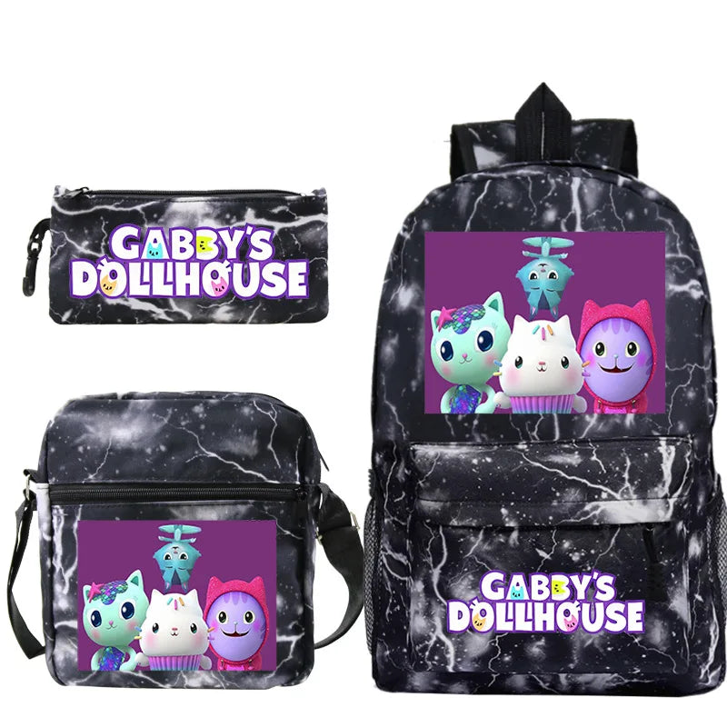 Gabby Dollhouse Knapsack 3pcs/set Bookbag Girls Boys School Backpack