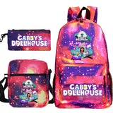 Gabby Dollhouse Knapsack 3pcs/set Bookbag Girls Boys School Backpack
