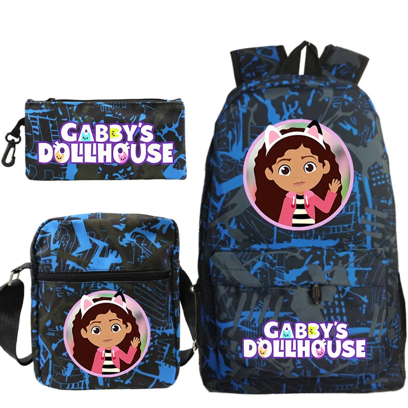 Gabby Dollhouse Knapsack 3pcs/set Bookbag Girls Boys School Backpack