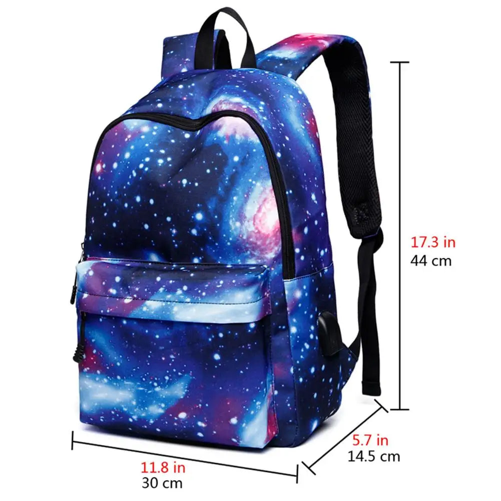 Galaxy Backpack School College Laptop USB Charging Port for Teenagers Boys Girls
