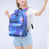 Galaxy Backpack School College Laptop USB Charging Port for Teenagers Boys Girls