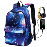 Galaxy Backpack School College Laptop USB Charging Port for Teenagers Boys Girls