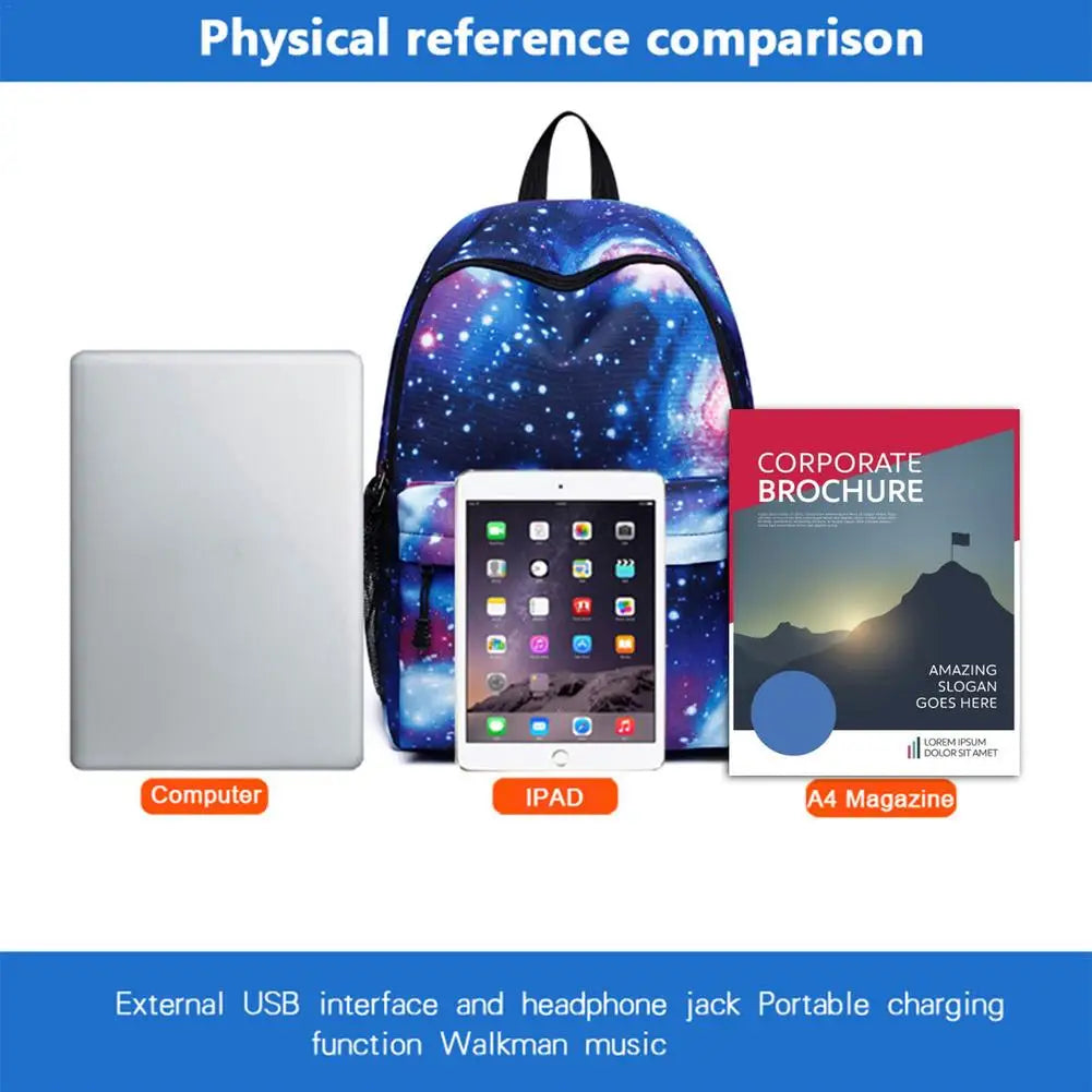 Galaxy Backpack School College Laptop USB Charging Port for Teenagers Boys Girls