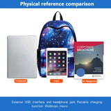 Galaxy Backpack School College Laptop USB Charging Port for Teenagers Boys Girls