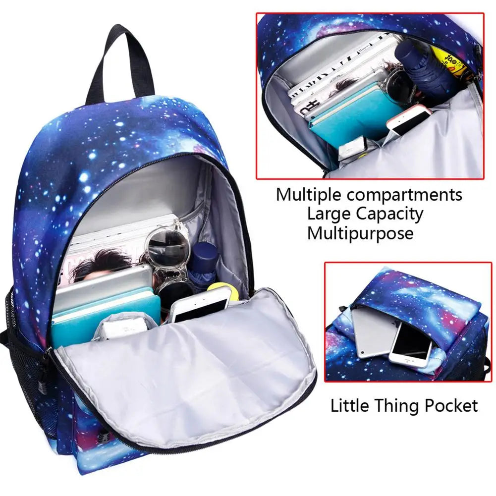 Galaxy Backpack School College Laptop USB Charging Port for Teenagers Boys Girls
