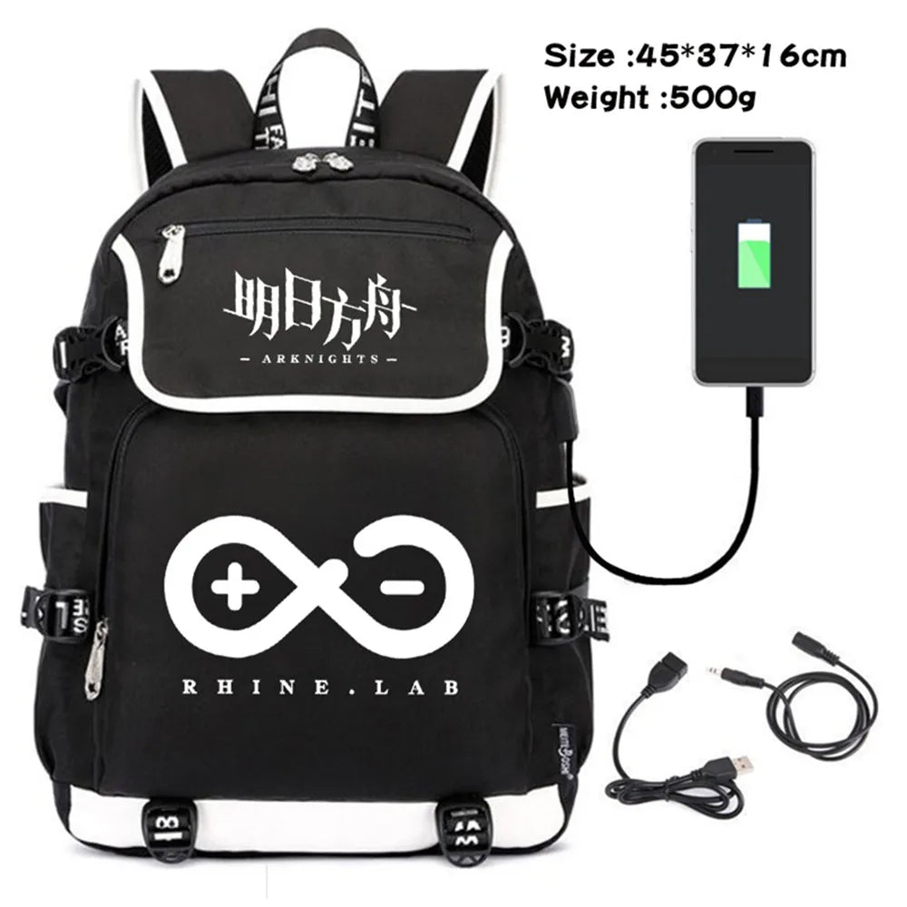 Arknights Canvas Backpack USB Charging Shoulders Teenagers Zipper Travel Laptop