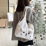 Geestock Winter Plush Bag Cartoon Embroidery Lamb Hair Shoulder Bags